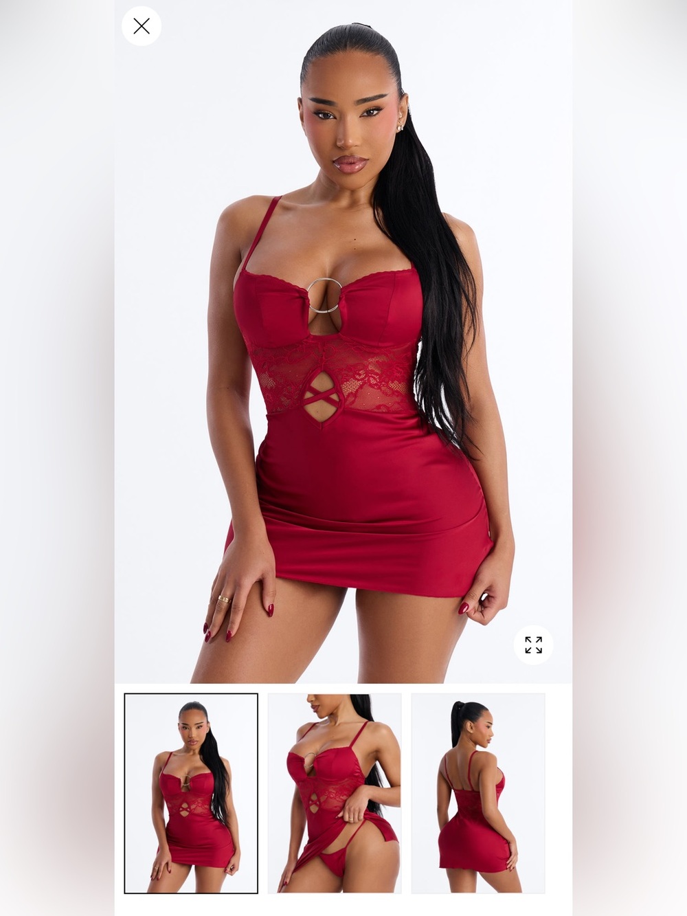 2/75$🔥Red Lace-Trim Chemise Nightdress - Unbranded